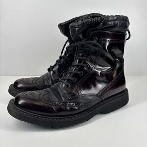 Prada Sport Vintage 2000s Men's 9 Burgundy Leather Wingtip Lace-Up Combat Boots